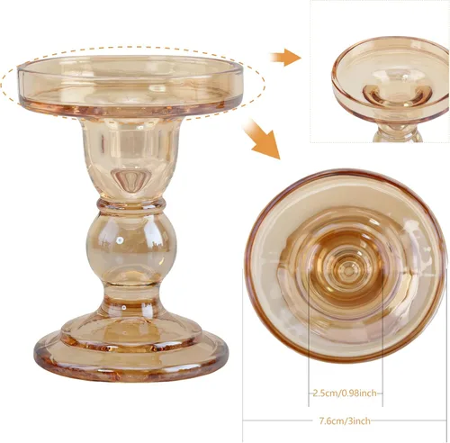 Miniatura 2 de Juego de 4 portavelas de cristal, portavelas ámbar para velas de pilar, 4.5 pulgadas de alto, decoración de candelabros para sala de estar