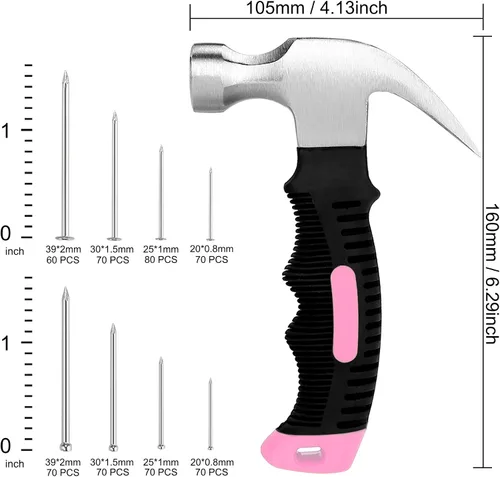 Miniatura 2 de KURUI 700 uñas pequeñas para colgar fotos y martillo pequeño de 8 onzas para mujeres, herramienta rosa para colgar lienzo, arte de pared
