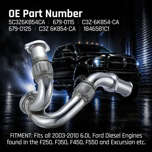 Miniatura 2 de SPELAB Tubo de Escape Up-Pipe Y-Pipe Adecuado Compatible con Ford 2003-2007 6.0L Powerstroke Diesel F250 F350 F450 Heavy Duty Pulido
