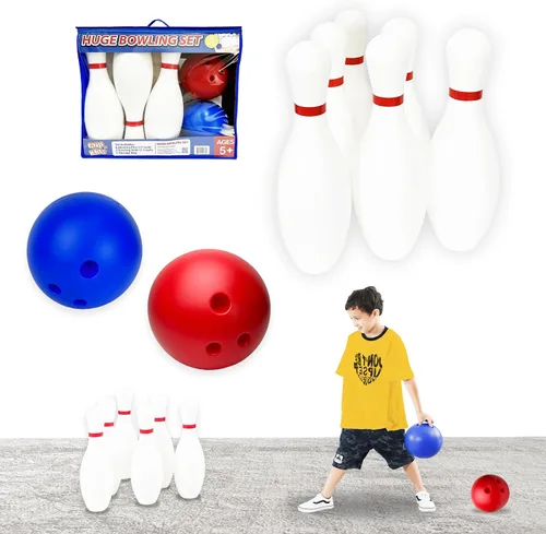 Grip Kids Juego de bolos enorme de 17 pulgadas con bolsa de almacenamiento, 6 pines gigantes, juego de patio trasero para exteriores e interiores