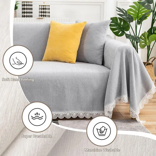 Miniatura 2 de ROOMLIFE Fundas grises de diseño minimalista para sofá modular, fundas de felpilla suave para sofá de 2 a 3 cojines, silla reclinable, sofá biplaza