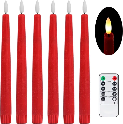Miniatura 14 de Stmarry - Velas cónicas sin llama negras con control remoto y temporizador - Velas LED de cera real de 9.65 pulgadas - Velas cónicas de cera