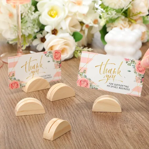 Miniatura 4 de Colingmill 48 soportes de números de madera natural para interiores, ligeros, para mesa de boda, con nombre, diseño semicircular, tarjetero