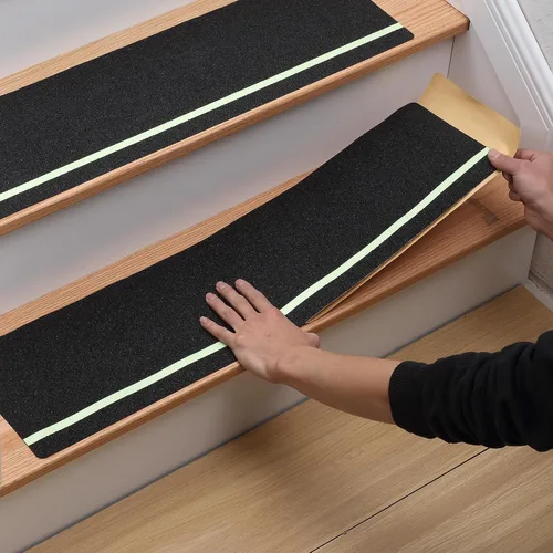 Miniatura 9 de MBIGM Paquete de 8 peldaños antideslizantes para escaleras al aire libre, tiras adhesivas antideslizantes de 6 x 24 pulgadas, tracción resistente