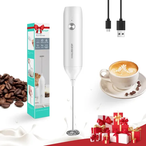 Miniatura 7 de HAUSHOF Potente varita espumadora de leche recargable, máquina de espuma eléctrica de mano, mezclador de bebidas con batidor de acero inoxidable