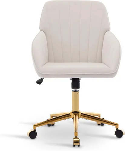 Silla de tocador de terciopelo con ruedas, silla giratoria de maquillaje de altura ajustable, silla de escritorio pequeña sin brazos para Blanco-2