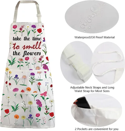 Miniatura 5 de MBMSO Delantal floral con bolsillos, delantal de jardinería de flores, regalo para mamá, delantal de cocina, delantal de floristería, regalo