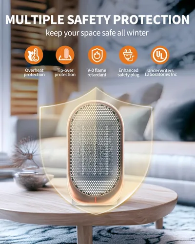 Miniatura 2 de Calentador de espacio, calentadores pequeños portátiles para uso en interiores, calentador de escritorio eléctrico con protección contra Blanco