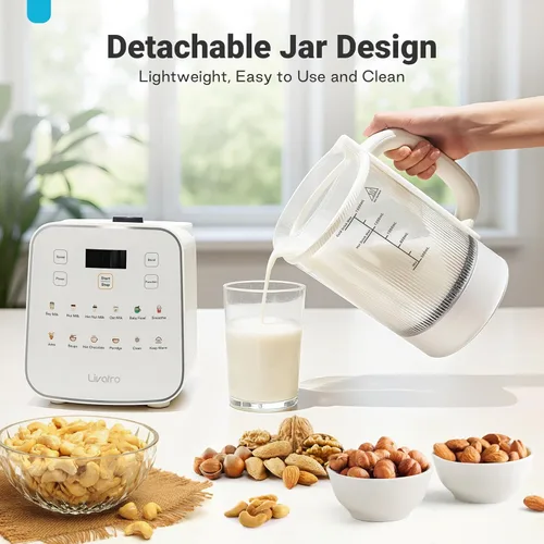 Miniatura 3 de Máquina para fabricar leche de nuez de 50.73oz: Máquina automática de leche de soja 12 en 1 con diseño desmontable, jugo casero, almendras, leches