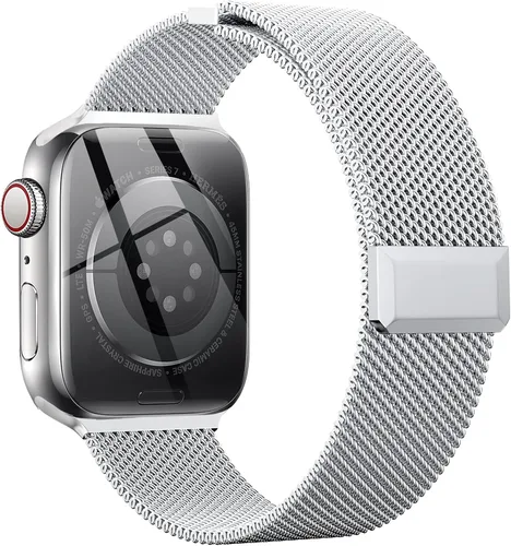 Miniatura 19 de EPULY Compatible con Apple Watch Band de 1.496 pulgadas, 1.575 pulgadas, 1.614 pulgadas, 1.654 pulgadas, Series 10 11, correas de malla de acero