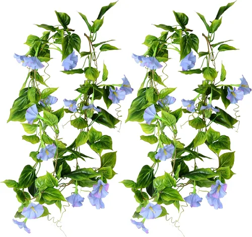 AirSun Vid de flores artificiales de gloria matutina, 2 plantas colgantes de 15 pies, guirnalda de seda falsa de plantas verdes falsas para el
