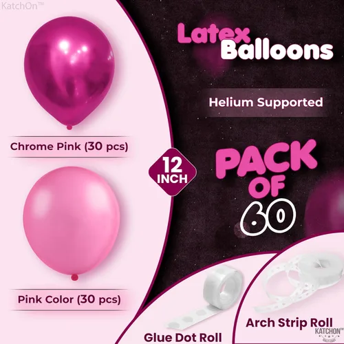 Miniatura 2 de KatchOn, Juego de 60 globos rosa cromado, 12 pulgadas, paquete de 2 Decoración de fiesta rosa Decoraciones de cumpleaños de princesa para mujer