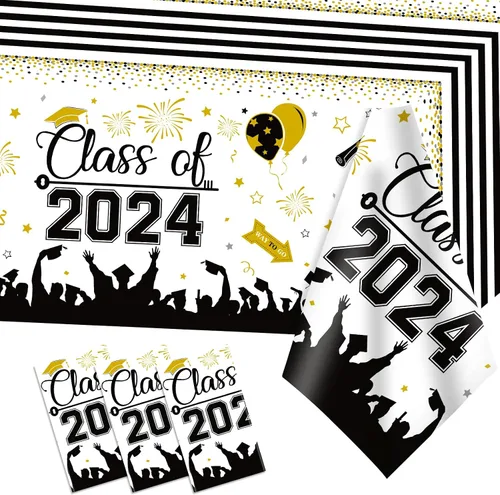 Miniatura 9 de DUAIAI Decoraciones para fiestas de graduación 2024, paquete de 3 manteles de graduación de tamaño grande, 54 x 108 pulgadas, decoración de plástico