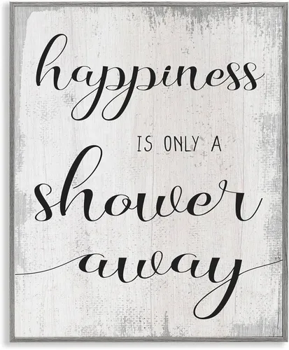 Stupell Industries Happiness is a Shower Away - Letrero rústico para pared, 11 x 14, blanco roto
