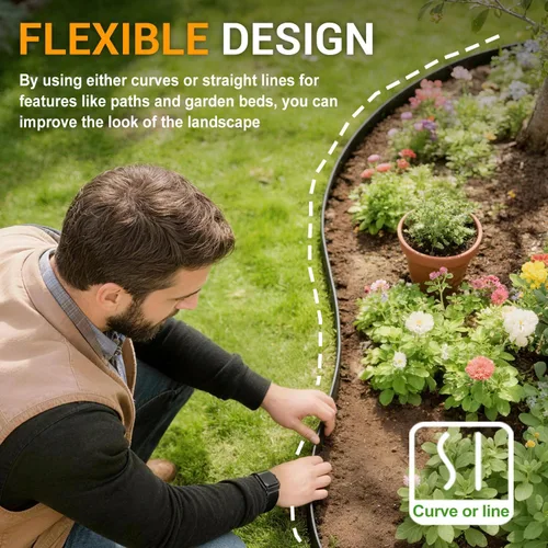 Miniatura 7 de Hugeleaf Borde de Paisajismo de 2 Pulgadas de Alto 60 Pies Borde de Jardín con 60 Estacas, Borde de Plástico para Paisajismo, Césped, Macizos