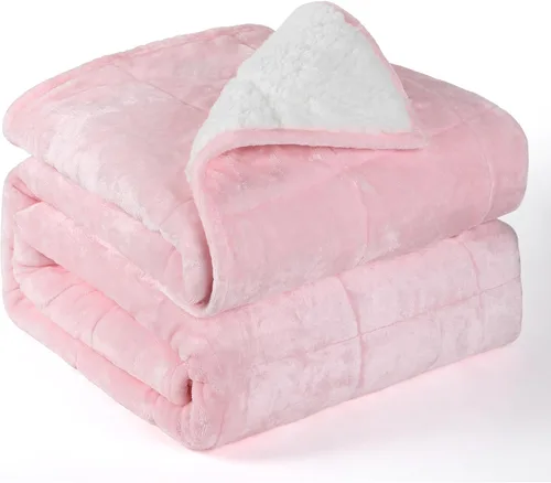 Miniatura 10 de Alomidds Manta con Peso para Adultos, Tamaño Twin 12 lbs Mantas con Peso, Manta Pesada con Forro Polar Suave y Brillante Reversible y Sherpa Cálido