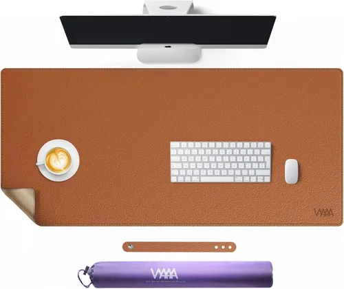Miniatura 10 de Vyaaa Tapete de cuero para escritorio, 63" x 23.6" pulgadas, protector de escritorio de cuero, impermeable, extra grande, alfombrilla de mouse Negro