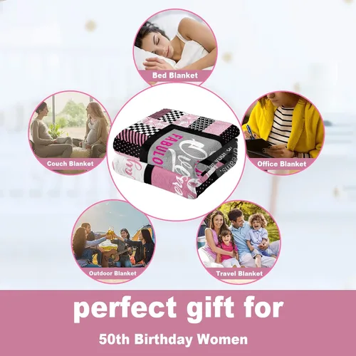 Miniatura 5 de Regalos de cumpleaños número 50 para ella, manta acogedora de 50 x 60 pulgadas, ideas de decoración únicas para mujeres de 50 años, el mejor regalo