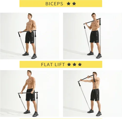 Miniatura 6 de Barra de banda de resistencia, barra de pilates portátil con bandas de resistencia, entrenamiento de gimnasio en casa, sentadillas, yoga, pilates