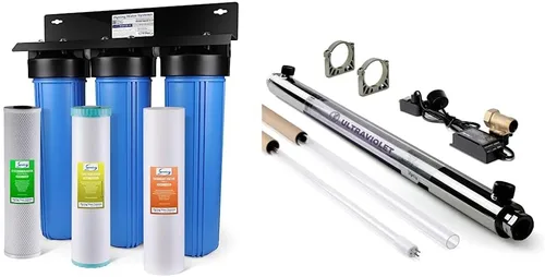 iSpring Sistema de filtro de agua para toda la casa con sedimento, KDF y carbono, 3 etapas, reducción de metales pesados, modelo: WGB32B-KS y