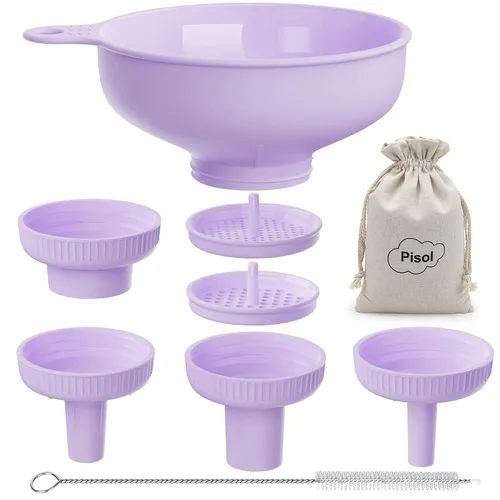 Miniatura 11 de Embudo versátil de boca ancha Pisol, embudos de enlatado para uso en cocina, juego de embudo de cocina de plástico de grado alimenticio con 4
