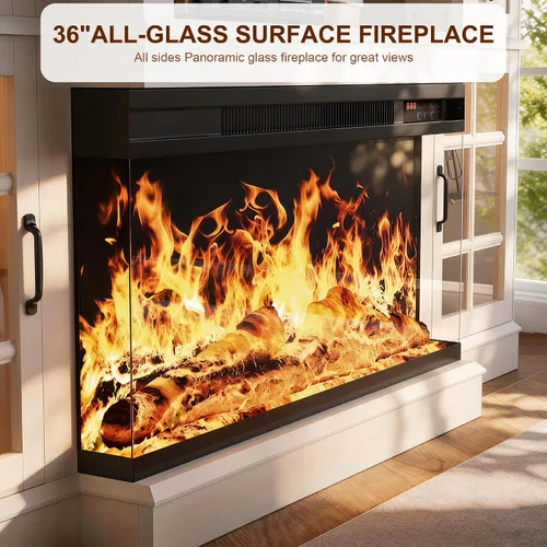 Miniatura 4 de MXV Soporte de TV con chimenea de 70 pulgadas, chimenea de vidrio de 3 lados y centro de entretenimiento moderno, consola multimedia de madera