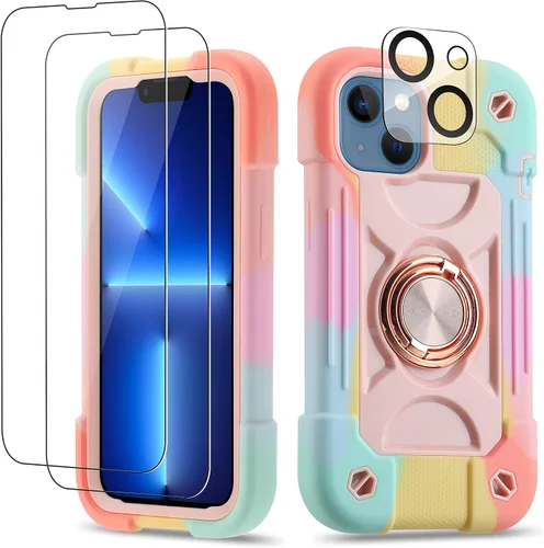Miniatura 107 de Funda para iPhone 11 de 6.1 pulgadas con soporte de anillo, con 2 protectores de pantalla de vidrio, resistente a los golpes, resistente a