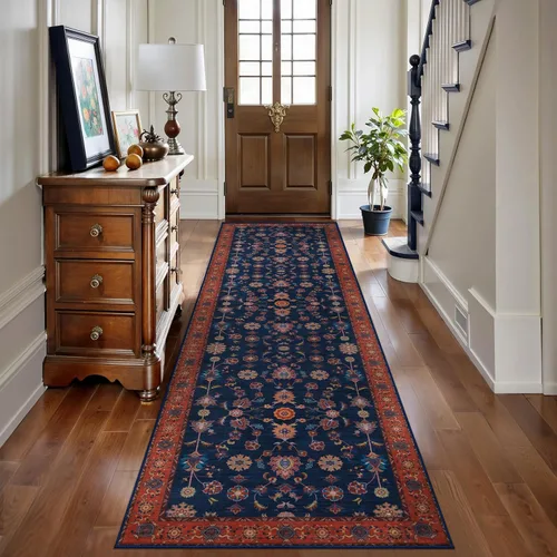 Miniatura 181 de Tangsoo Alfombra lavable para pasillo, antideslizante, 2 x 6 pies, estilo bohemio, floral, vintage, para entrada, suelo suave, para cocina, baño