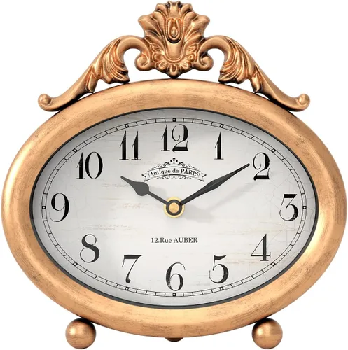 Reloj de mesa vintage, reloj de decoración de escritorio y estante, estilo francés rústico antiguo, relojes de repisa dorados, para granja, sala de