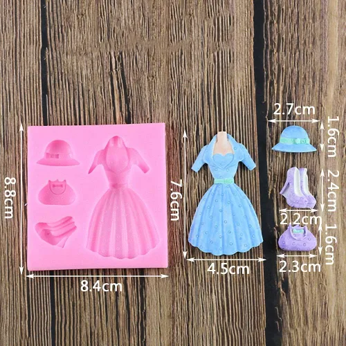 Miniatura 4 de Falda de silicona para mujer, molde de fondant, tacón alto, bolsa de zapatos, sombrero, chocolate, caramelo, princesa, vestido de goma, pasta