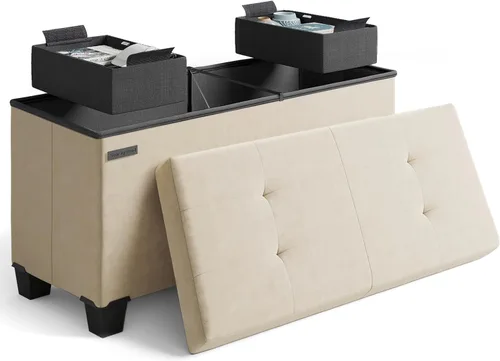 Miniatura 35 de Cubo otomano de almacenamiento con cubo pequeño, otomana cuadrada de 15 pulgadas con almacenamiento para sala de estar y dormitorio, reposapiés