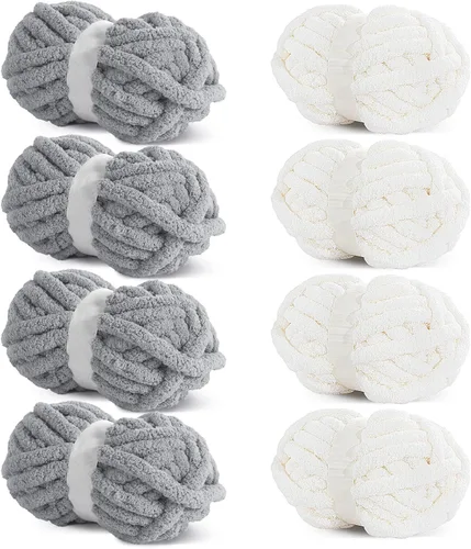 HOMBYS Hilo de felpilla gruesa para tejer a mano, hilo gigante súper voluminoso para tejer a mano, hilo de felpa suave de 3/4 pulgadas de grosor 4