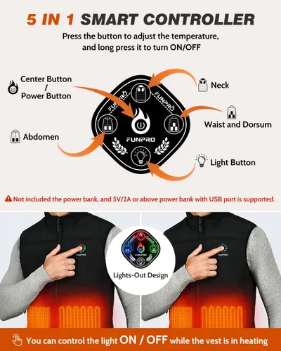 Miniatura 3 de FUNPRO Chaleco térmico para hombres y mujeres, chaleco de calefacción eléctrica resistente al viento, chaqueta deportiva sin mangas Softshell