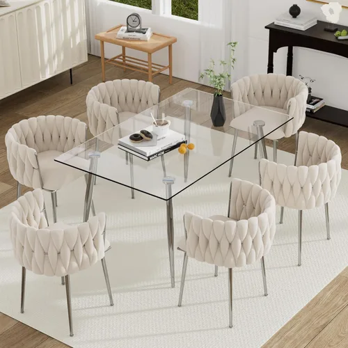 Miniatura 38 de Juego de mesa de comedor de cristal plateado para 2, juego de mesa cuadrada de lujo moderno de 36 pulgadas, juego de mesa de cocina minimalista de 3