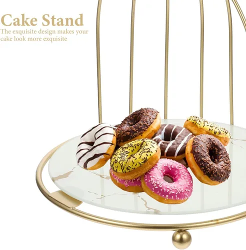 Miniatura 3 de BESTonZON Jaula de pájaros de metal dorado, soporte para cupcakes, postres para bodas, fiestas, cumpleaños, celebraciones de ducha, decoración