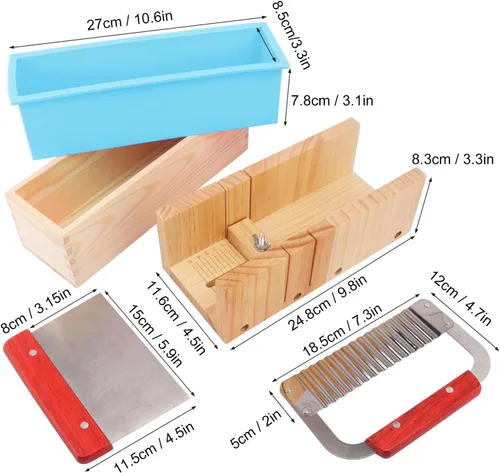 Miniatura 2 de Kit de fabricación de jabón prémium con 3 moldes de silicona de 42 onzas y caja de madera y dos cortadores, juego completo de manualidades