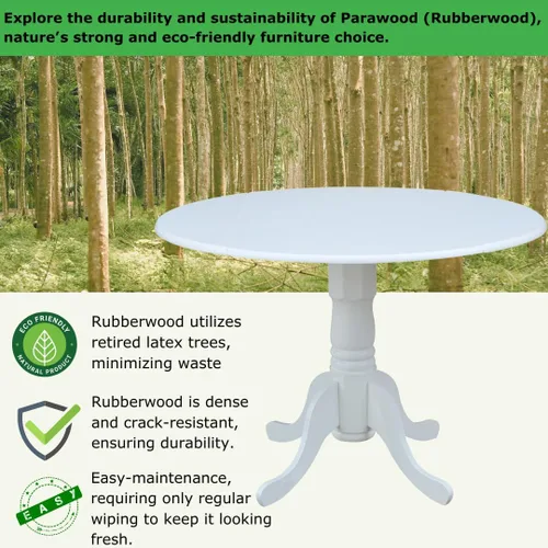 Miniatura 4 de IC International Concepts, mesa de comedor redonda de 42" con pedestal y dos alas plegables, madera maciza, Parawood resistente, color blanco