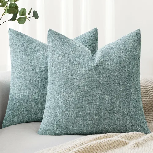 Miniatura 25 de MIULEE - Paquete de 2 fundas de almohada decorativas de lino de arpillera costera, estilo granja, para sofá, coche, sillón, dormitorio, sala de Azul