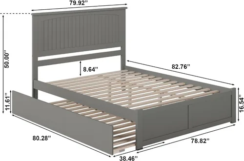 Miniatura 2 de AFI Nantucket - Cama de plataforma tamaño King con estribo y cama nido individual XL en color gris