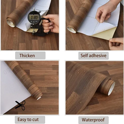 Miniatura 3 de MelunMer Papel tapiz de madera para despegar y pegar, papel de contacto de grano de madera oscura para gabinetes, autoadhesivo, extraíble, tablones