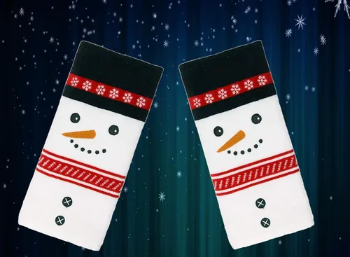 Miniatura 4 de St. Nicholas Square Toallas cuadradas de Navidad, juego de 2 toallas de mano de baño blancas, diseño decorativo de cara de muñeco de nieve, 25 x 16