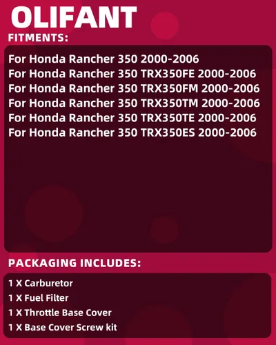 Miniatura 2 de Carburador para Honda Rancher 350 TRX350 2000-2006 TRX350FE TRX350FM TRX350TM TRX350TE TRX350ES
