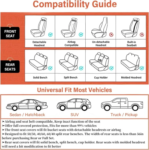 Miniatura 7 de Coverado Juego completo de fundas de asiento de automóvil, fundas rojas para asientos delanteros y traseros, de piel de napa impermeable, cojín