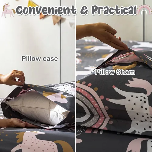 Miniatura 7 de HollyHOME Juego de edredón de microfibra suave de unicornio y arco iris para adolescentes y niñas, juego de cama de 7 piezas en una bolsa