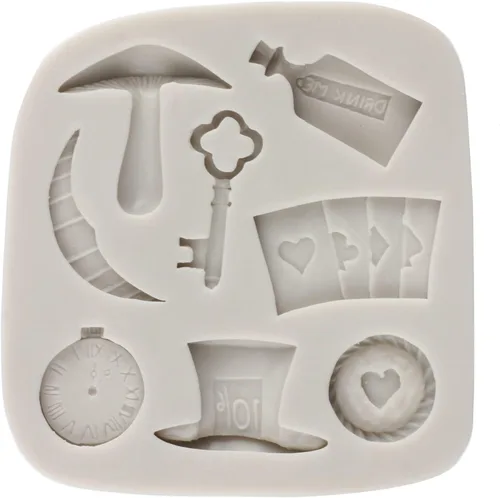 Miniatura 6 de Sijiangmold Moldes de silicona de póquer, molde para sombrero de Alicia de las maravillas para fondant, molde vintage para reloj, naipes
