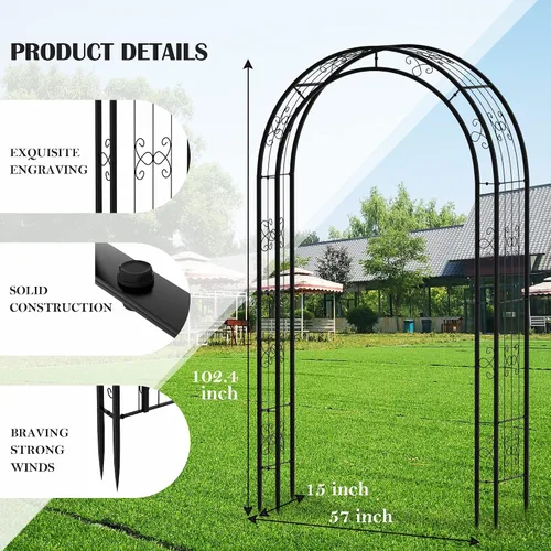 Miniatura 3 de Arbuxzuy Arco de Jardín de Acero de 102 pulgadas Pérgola Enrejado para Plantas Trepadoras Exterior, Patio, Arco de Jardín Ancho Resistente Duradero