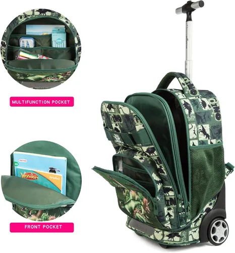 Miniatura 4 de MOHCO Juego de mochila con ruedas de 19 pulgadas con ruedas y bolsa de almuerzo y estuche para lápices, Dinosaur