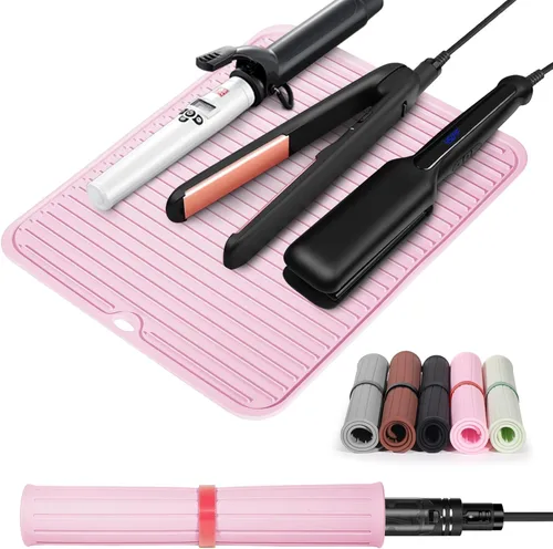Miniatura 11 de Alfombrilla grande de silicona resistente al calor para herramientas de cabello: rizador, plancha, alisador de pelo - Funda portátil