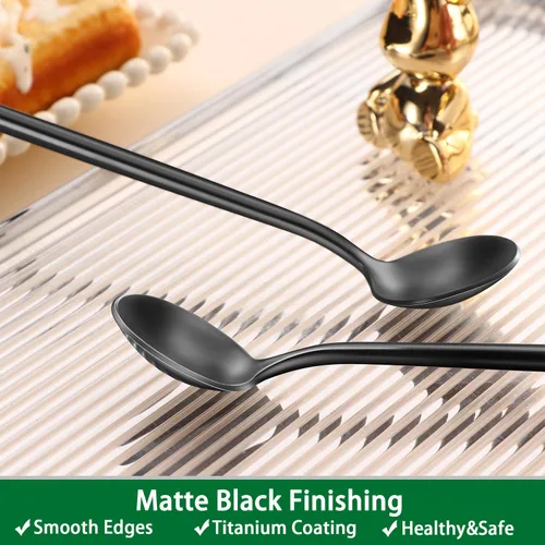 Miniatura 4 de DEHOV 4 cucharas de café 18/10 de acero inoxidable negro satinado de 6.7 pulgadas, cuchara de té helado, cucharas para remover espresso, cucharas