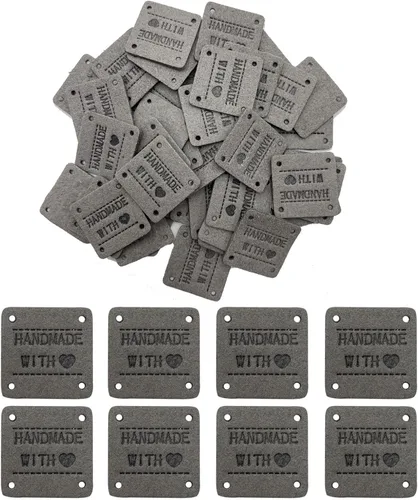 Miniatura 7 de 40 piezas de etiqueta de cuero PU de piel sintética hecha a mano con costura, etiqueta de piel sintética hecha a mano con relieve, adorno de crochet